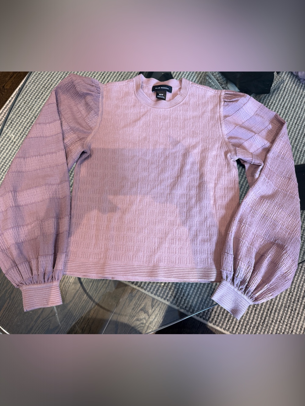 Women's Mauve Puff-Sleeve Textured Sweater
